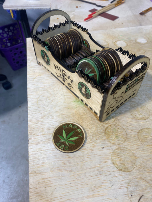 Happy 420 sheet - 11x11 1/8" inch laser cut tokens, weed themed